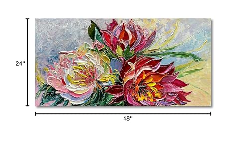 Art Hand Painted red Flowers Art Oil Painting 24x48 Thick Texture Abstract Wall Decorative Art Oil Painting - color: Yi034