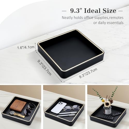 GORESE Leather Valet Tray Nightstand Organizer, Square EDC Trays for Colognes Wallet Sunglasses, Key Dish Catch All Bowl Desk Tray, Gift for Men & Women, Black(9.3'' × 9.3'') - color: Black
