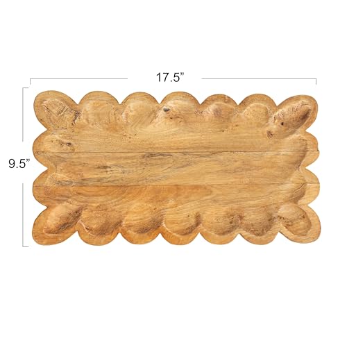 Creative Co-Op Scalloped Mango Wood Tray, Natural