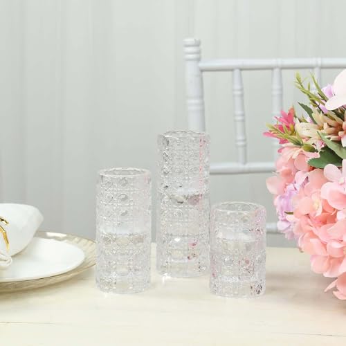 Efavormart Set of 3 Clear Glass Taper Candle Holders with Gemstone Pattern, Dual Sided Crystal Cylinder Tealight Candle Stick Stand - 3",4",5.5" - color: Type8