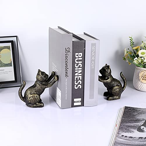 2 Pack Cat Decorative Bookends for Shelf - Cast Iron Book Ends Cute Dog Bookend Support for Home Decor, Heavy Duty Book Stands Vintage Antique Shelf Decor for Reading Enthusiasts or Cat Lovers - style: Cat Shape