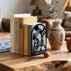 Peacoblue Metal Bookends for Shelves, Modern Decorative Heavy Duty Study Book Ends Stoppers for Office, Desk, Shelf, Room 5.3"x4.3"x7.9" Cast Iron Tall Bookends 1 Pair (Kokopelli Tribal-Flute Player) - style: Kokopelli Tribal-Flute Player