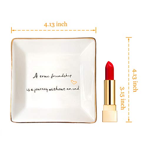 HOME SMILE Friends Gifts for Women Her Ring Trinket Dish Jewerly Tray-A True Friendship is a Journey Without an end-Birthday Gifts for Friends Female - style: Friend