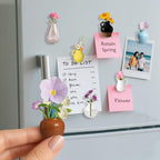 6Pcs Mini Vase Magnets for Fridge - 3D Plant Ceramic Vase Magnets with Flowers, Tiny Cute Magnetic Vases for Refrigerator Kitchen Locker Office Decoration