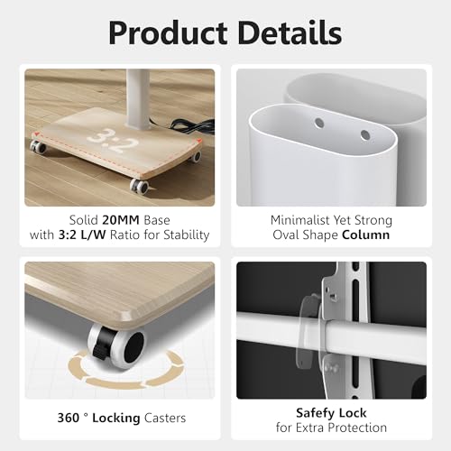 FITUEYES Rolling TV Stand with Power Outlets, Swivel Portable TV Stand for 32-70Inch LCD LED OLED Flat/Curved Panel Screen TVs, Height Adjustable&Wood Base, Mobile TV Cart with 2 Shelves - color: White, style: With Wheels & Power Strip
