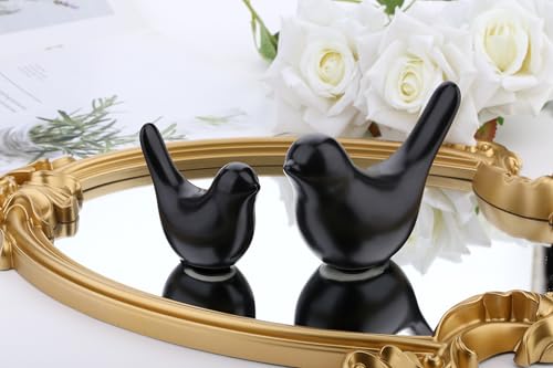 Small Birds Statues Figurine Black Home Bathroom Decor Modern Style Bird Decorative Ornaments for Office Desktop, Living Room, Bedroom, Cabinets, Knick Knacks, Bookshelf(Black Birds 2Pcs) - color: Black