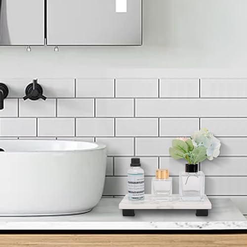 Bathroom Vanity Tray and White Marble Kitchen Soap Tray, Luxurious Small Accessory for Table/Countertop (Black-Rectangle, 8" x 4" x 1") - size: 8" x 4" x 1"