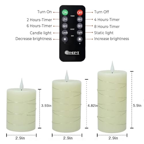 Rechargeable Flameless Candle, Flickering LED Pillar Real Wax Candle with Fairy Lights, Remote Control and Timer, Upgraded Teardrop Wick, Built-in Battery Electronic Candle, Set of 3 - color: Copper-Wire Drop