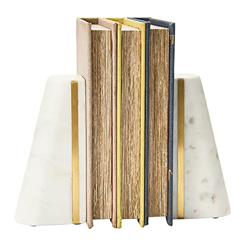 Main + Mesa Geometric Marble Bookends with Brass Inlay, White - color: White