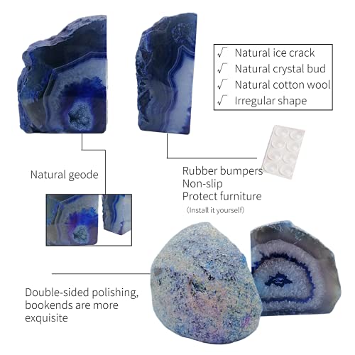 Crystal Book Ends Blue Dyed Agate Bookends Large 4-5 Lbs for Heavy Books 1 Pair - color: Blue, size: 4-5LBS