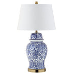 JONATHAN Y 29.5" Blue/White Ceramic Table Lamp for Living Room and Office, White Linen Drum Shade, Traditional Chinoiserie Ginger Jar Lamp, LED Bulb Included JYL3008A - color: Blue/White