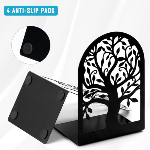HappyHapi Book Ends, Metal Bookends for Shelves, Modern Tree Book Ends Decorative, Heavy Duty Book Holders Book Stoppers for Home Office Decor, 6.9"x4.7"x3.5" (5 Pairs/10 Pcs)