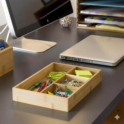Lipper International 824, Bamboo Wood 4-Compartment Organizer Tray, 11 5/8" x 7 7/8" x 1 3/4" - color: Bamboo Wood, size: 4-Compartment, 11 5/8" x 7 7/8" x 1 3/4"