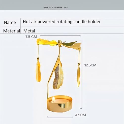 Self Rotating Candlestick Holder, Metal Tea Light Holders Automatic Rotating, Romantic Aroma Tea Candle Round Holder, Unicorn, Snowflower, Kids, Leather Candle Holder Home Decor (Feather) - color: Feather