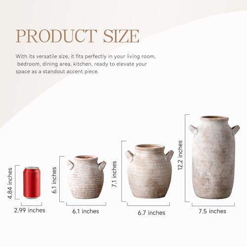 Vanselia Ceramic Flower Vase Home Decor - Farmhouse Table Vases with Handle Living Room Decoration Vintage Decorative Aesthetic for Shelf Coffee Dining Desk House Bookshelf Fireplace (6" Rustic) - color: 6" Retro
