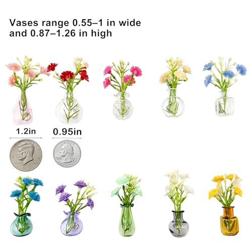 Mini Vase Magnets for Fridge, 10pack Cute Tiny Magnetic Glass Vases Refrigerator Accessories, Real Flowers Pot Magnet, Funny Aesthetic Plant Pot Locker Office Kitchen Decoration, Small Magnet Bud