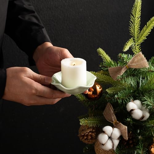 Candle Holders for Pillar Candles, Tealight Candle Holder, Candle Stand, Ceramic Candle Plate Tray, Candle Holder Decor for Dinning, Party, Wedding, Birthday, Anniversary Decorations, 1pack (Green) - color: Green