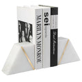 Natural Marble Bookends for Shelves, Decorative Book Ends for Heavy Books, Heavy Duty Mid Century Modern White and Gold Stone Book Holders with Brass Inlay, Unique Bookshelf Stopper Decor, Set of 2 - style: Art Deco