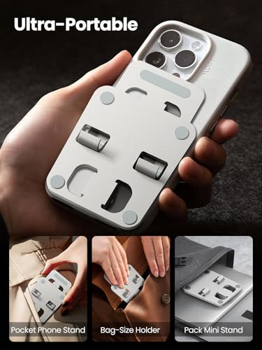 Phone Stand for Desk, Dual Folding Cell Phone Holder, Fully Adjustable Portable Mobile Phone Holder for iPhone 17 16 15 14 13 12 11 Pro Max Plus Air, Galaxy S25 S24, All Phones (Silver) - color: Silver