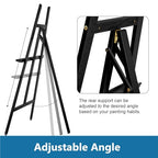 A - Frame Wooden Display Easel - Adjustable Lyre Beechwood Studio Easel Stand Holding Canvas Up to 90", Inclinable Artist Floor Painting Easel for Artwork Painting, Black - color: Black