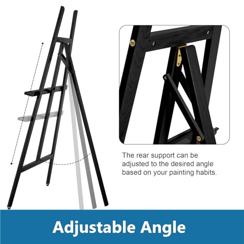 A - Frame Wooden Display Easel - Adjustable Lyre Beechwood Studio Easel Stand Holding Canvas Up to 90", Inclinable Artist Floor Painting Easel for Artwork Painting, Black - color: Black