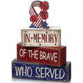 CroBlissful 4 Pcs Memorial Day Table Decorations Patriotic Tabletop Decorations Red White Blue Fourth of July Table Centerpieces Sign for Office Tiered Tray Home Shelf 250th Anniversary - style: Ribbon