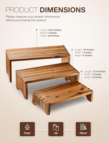 Tidita Acacia Wood Risers Display Stands Set of 3 - Wooden 3 Tier Cupcake Stand - 3 Tiered Riser for Vendors - Decorative Display Risers for Food Desserts Stand, Perfume, Funko POP at Party Wedding - color: Acacia