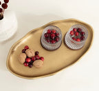 Kate and Laurel Alessia Modern Decorative Scalloped Oval Footed Metal Tray; 14 x 8; Gold; Transitional Food-Safe Cast Aluminum Pedestal Tray with Rough Texture and Deckled Edge - color: Gold