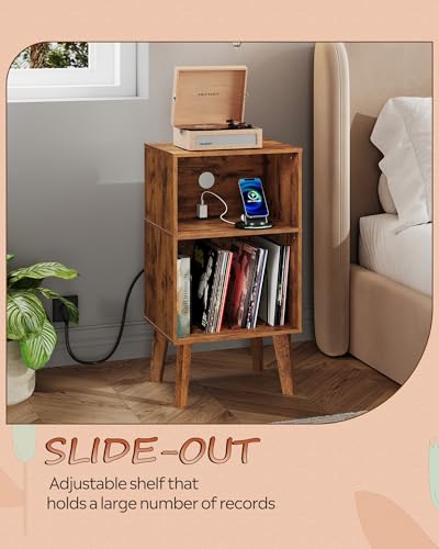 WLIVE Record Player Stand, Modern Nightstand with Storage, Small Space Bedside Table, End Table for Bedroom & Living Room, Mid Century Night Stand, Rustic Brown - color: Rustic Brown