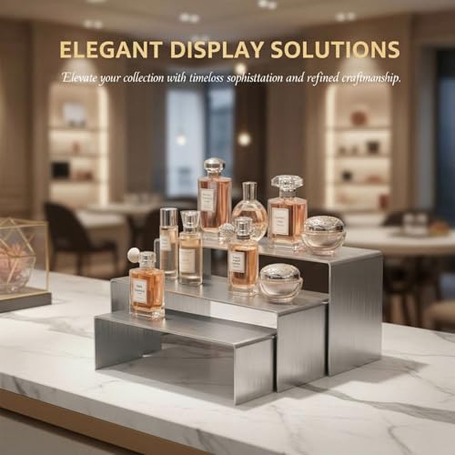 Display Stand Risers, Stainless Steel Display Shelf for Showcase, Dessert, Toys, Perfume (Brushed Nickel) - color: Brushed Nickel