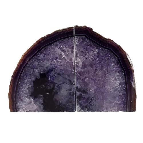 Natural Agate BookEnds, A Pair Heavy Duty Luxury Book Ends Holder, Manual Cutting Holding Books Holder Decor for Home Office Student (4.7in, Purple) - color: Purple