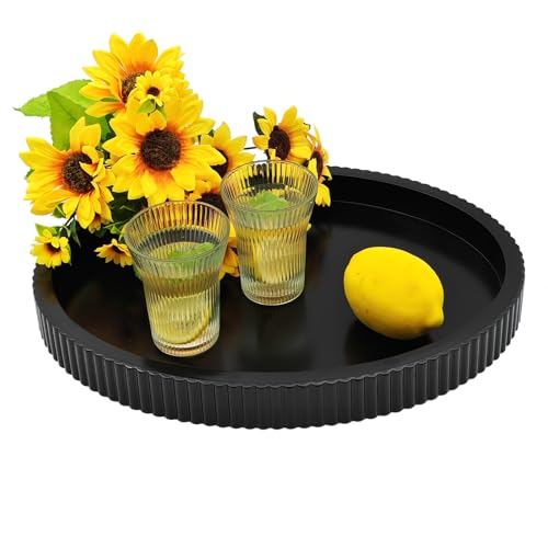 Carah & Cossh Oval Wooden Tray, Modern Decorative Tray 16''x12'', Oval Farmhouse Rustic Serving Tray, Table Centre Tray, Perfect for Storage and Display (Black B) - color: Black B