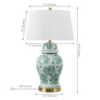 JONATHAN Y 29.5" Green/White Ceramic Table Lamp for Living Room and Office, White Linen Drum Shade, Traditional Chinoiserie Ginger Jar Lamp, LED Bulb Included (JYL3008D) - color: Green/White