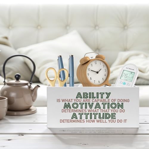 Motivational Office Pencil Pen Holder for Desk, Ability Motivation Attitude Wooden Pencil Holder Organizer for Home Office Desk Accessories, Encouragement Gifts for Women - color: Color-Desk accessories white 15