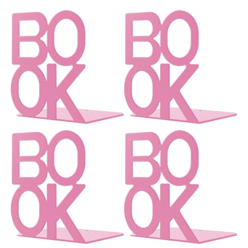 Book Ends - Decorative Metal Book Ends Supports for Bookrack Desk,Books, Unique Appearance Design,Heavy Duty (Pink, 2 Pair) - color: Pink, size: 2 pair