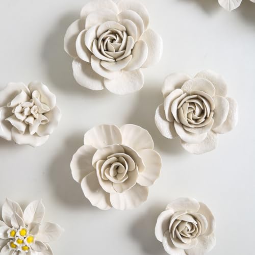 Ceramic Flower Wall Decor Handmade Rose Art Flower for Living Room Home Hallway Bedroom Kitchen Farmhouse Bathroom Dining Room Camellia White 4.7 in - color: Camellia White, size: 4.7 in