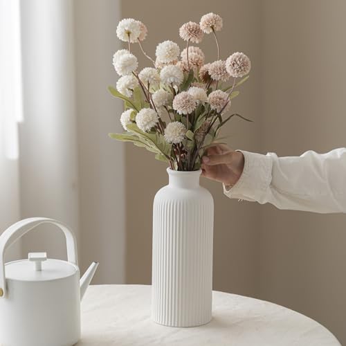 Natural White Ribbed Ceramic Vase for Flowers, Modern Textured Decorative Vase, 10 Inch Tall, 3.94 Inch Width, Farmhouse Style Home Decor (Bisque White) - color: Bisque White