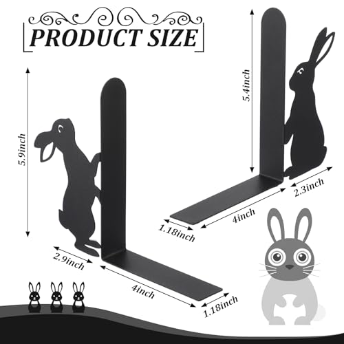 Geelin Bunny Metal Bookends Set of 2 Styles Easter Cute Rabbit Book Ends for Bookshelf Decor Organizer for Home Office Desk Gift for Rabbit Lovers Readers Teachers Friends Easter - style: Bunny