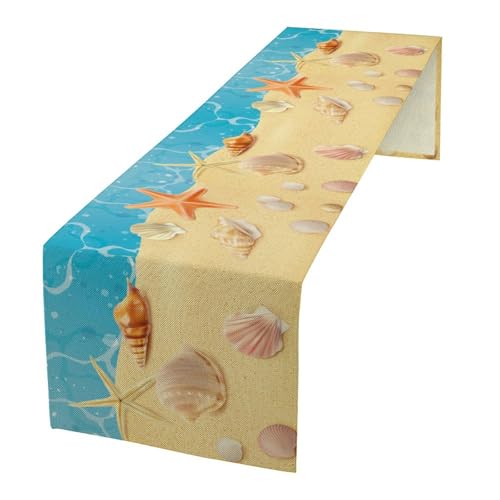 Sea Turtle Table Runner Marine Life Starfish Nautical Blue Green Ocean Theme Kitchen Table Decorations for Indoor Outdoor Home Party Decorations 13x36 Inch - color: Shell-8, size: W13x36L
