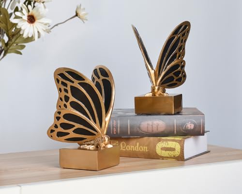 Vintage Brass Butterfly Bookends,Resin Book Ends for Shelves,Heavy Duty Decorative Bookends,Creative Book Stopper Holder Decor for Desk Home Office,Shelf Decoration,Gifts for Mother's Day - color: Black Brass