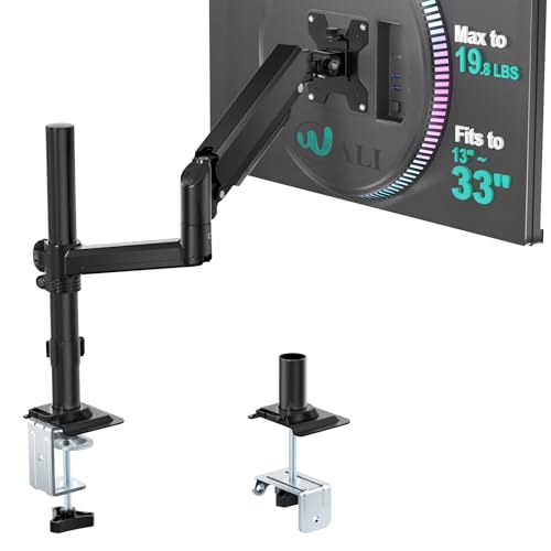 WALI Single Monitor Arm 13-33 Inch, Single Monitor Mount, Vesa Desk Mount up to 19.8lbs Single Monitor Stand with Clamp, VESA 75x75mm or 100x100mm Compatibility(GSDM001), Black - size: 13"-33", style: Single Arm