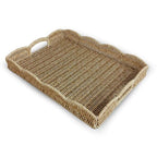 Serving Tray with Scalloped Edge, Rectangular Wicker Tray with Handles, Ideal for Breakfast or Meals in Bed and on Sofa, Decorative Coffee Table Tray to Enhance Dining (Beige)
