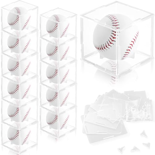 12 Pack Assembled Baseball Display Case, UV-Blocking Acrylic Baseball Holder Display Case, 3.2 Inch Cube Clear Softball Holder Box, Signed Baseballs Protector for Collectibles, Tennis Ball - size: Case B: 3.35 in-12 pcs