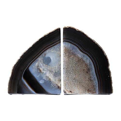 Nature's Decorations A Quality Black Agate Geode Bookends - Heavy Duty with Non-Skid Rubber Bumpers for Shelves, Office, Home Decor - Cool Crystal Stone (1 Pair 4-6 LB) - color: Black, size: A Grade 4 - 6 Lbs