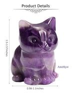 Jovivi 1.5" Amethyst Cystal Cat Statue Natural Stone Carved Cute Pocket Sitting Cat Figurines Sculpture Home Desk Christmas Decorations Gifts - color: Purple - Amethyst Crystal