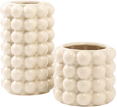 Bubble Vases, Set of 2 Ceramic Vase for Flowers, Boho Ceramic Flower Vases for Decor, Tall Bubble Vase for Living Room, Dining Table, Wedding, Mantel, Coffee Table(Beige) - color: Beige, size: Large+Medium