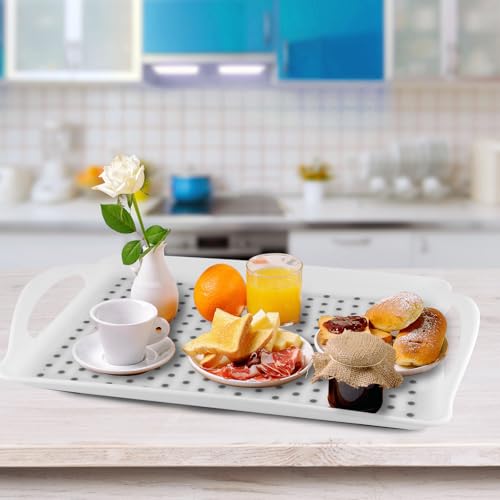 MDLUU Non-Slip Serving Tray with Handles, Food Serving Platter, Set of 2, White - color: White