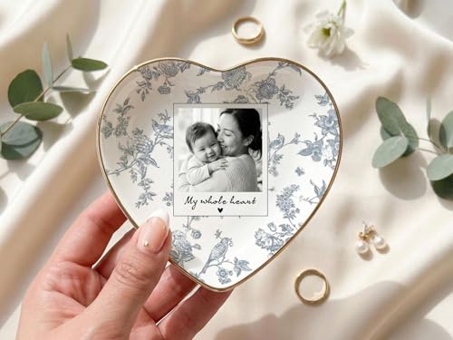 Personalized Mom Photo Jewelry Tray, I Love You Mom Toile De Jouy Jewelry Dish; Personalized Grandma Portrait Photo Trinket Tray, Mothers Day Gift for Grandma Mama 5 - color: Jewelry Dish 4