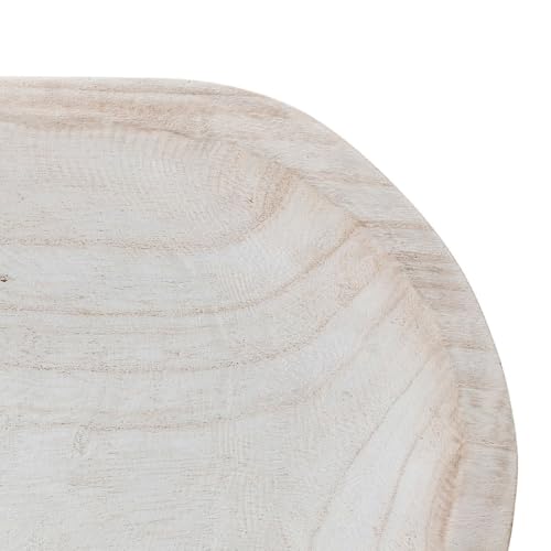 Bloomingville Hand-Carved Paulownia Wood Bowl with Whitewashed Finish - color: White