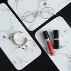 Bathroom Organizer Countertop Perfume Organizer Makeup Organizer Cosmetics Storage Display Rack Vanity Tray Dresser Stainless Steel Gold Shelf White Marble Ceramic Tray (2 Tier L-Sliver) | Perfume Organizer, Makeup Organizer, Cosmetics Storage, Vanity Tra